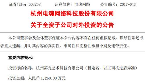 电魂网络旗下公司拟出资1260万元参与设立合资公司