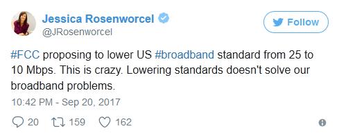 美国FCC宽带标准将由25Mbps降回10Mbps