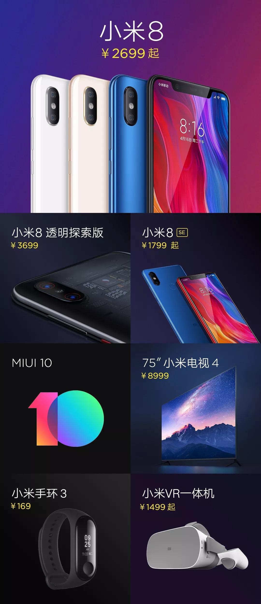 小米8 旗舰发布！惊人的透明机身，屏幕指纹、双频GPS黑科技，还有手环3、MIUI 10等7大新品