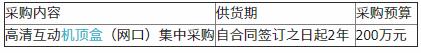 广东清新广电传媒机顶盒（网口）集中采购项目公开招标公告（第二次）