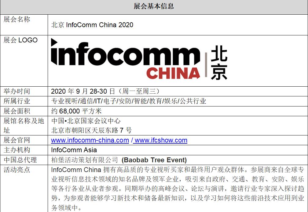 视听、通信、IT等领域的专业盛会！“北京InfoComm China 2020”9月启程